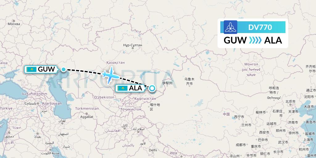 DV770 SCAT Flight Map: Atyrau to Almaty
