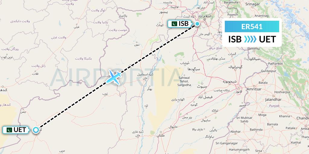 ER541 Serene Air Flight Map: Islamabad to Quetta