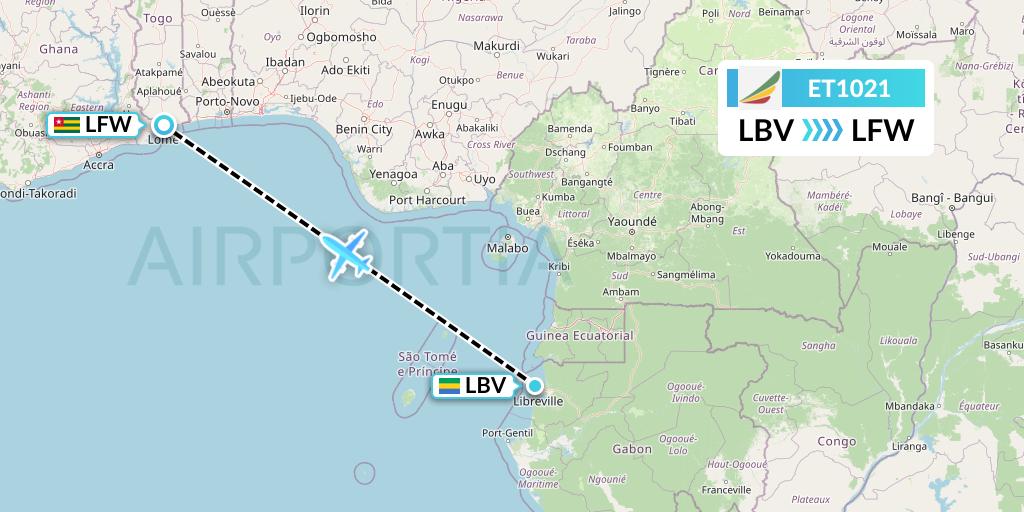 ET1021 Ethiopian Airlines Flight Map: Libreville to Lome