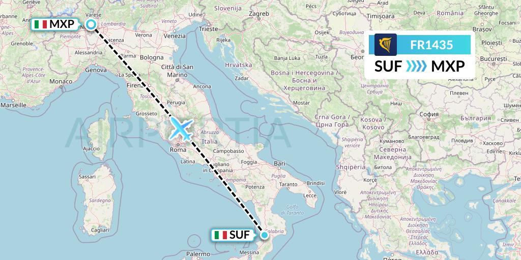 FR1435 Ryanair Flight Map: Lamezia Terme to Milan