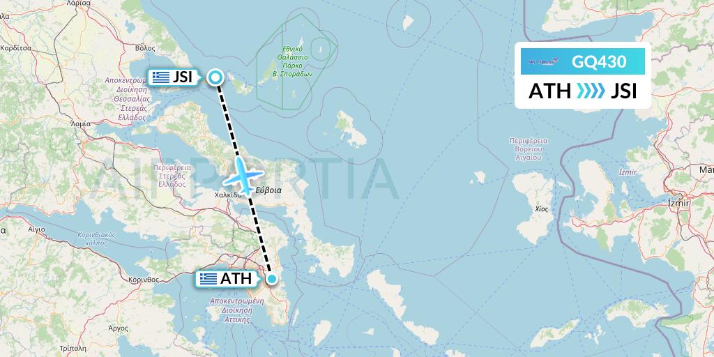 GQ430 Sky Express (Greece) Flight Map: Athens to Skiathos
