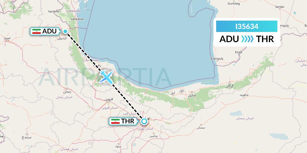 I35634 ATA Airlines Flight Map: Ardabil to Tehran