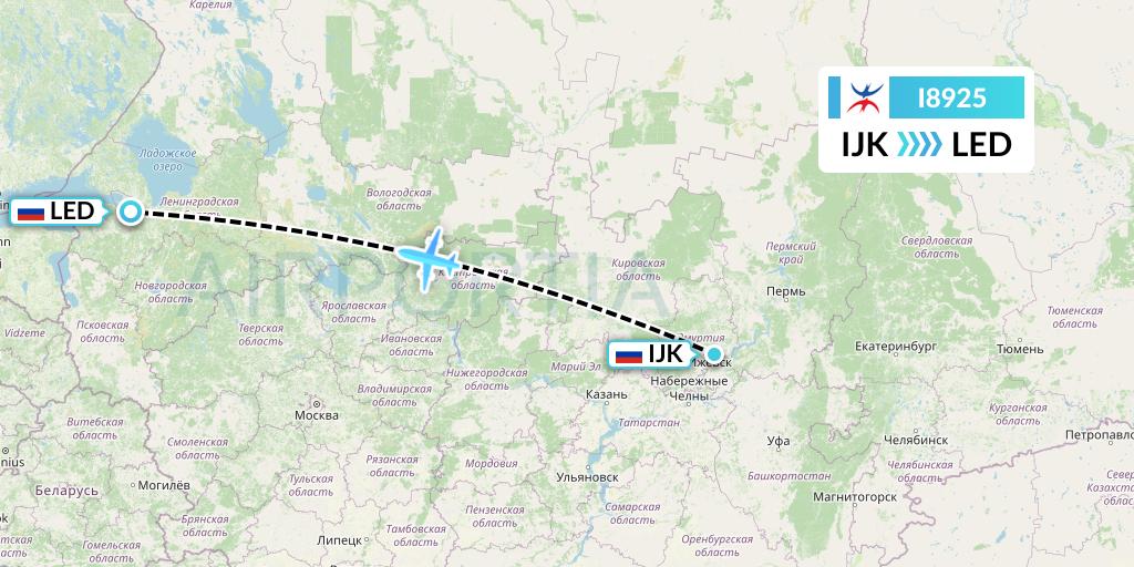 I8925 Izhavia Flight Map: Izhevsk to St. Petersburg