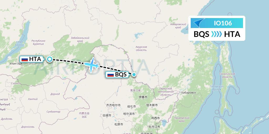 IO106 IrAero Flight Map: Blagoveshchensk to Chita