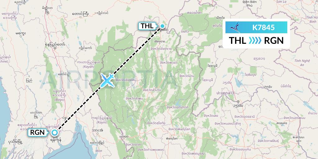 K7845 Air KBZ Flight Map: Tachilek to Yangon