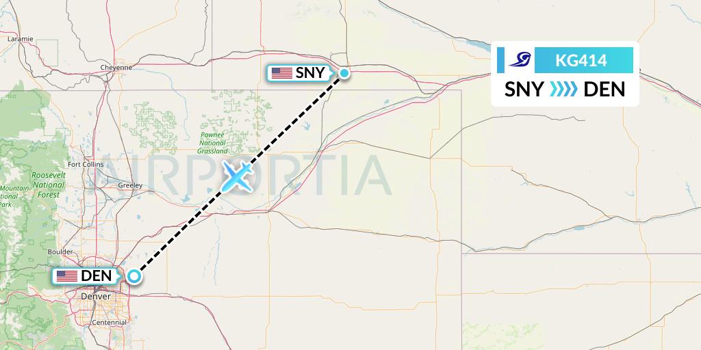 KG414 Key Lime Air Flight Map: Sidney to Denver