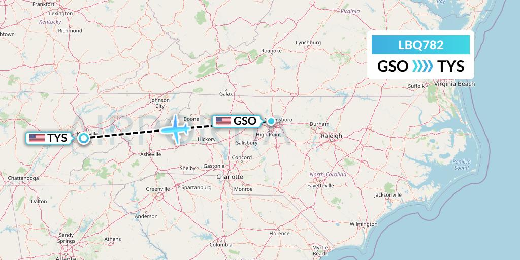 LBQ782 Quest Diagnostics Flight Map: Greensboro to Knoxville