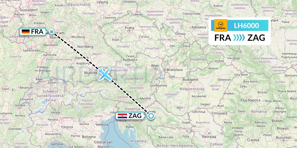 LH6000 Lufthansa Flight Map: Frankfurt to Zagreb
