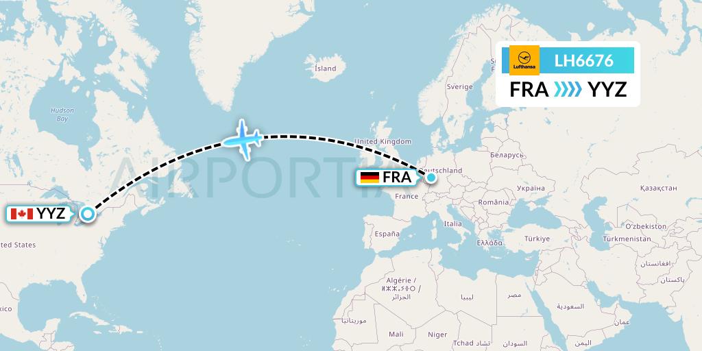 LH6676 Lufthansa Flight Map: Frankfurt to Toronto