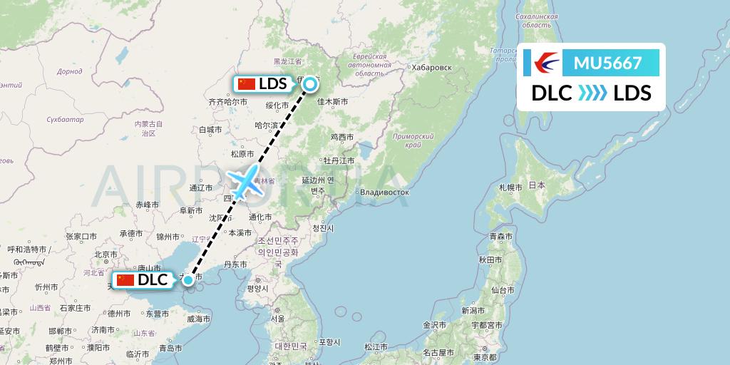 MU5667 China Eastern Airlines Flight Map: Dalian to Yichun