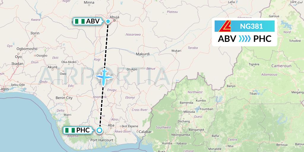 NG381 Aero Contractors Flight Map: Abuja to Port Harcourt