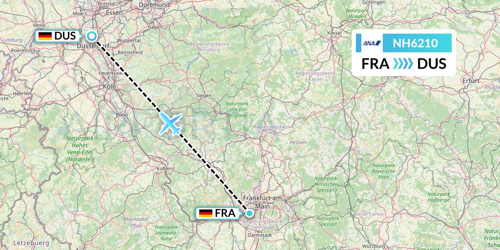 NH6210 All Nippon Airways Flight Map: Frankfurt to Dusseldorf