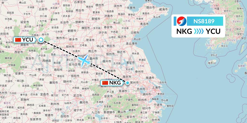 NS8189 Hebei Airlines Flight Map: Nanjing to Yuncheng