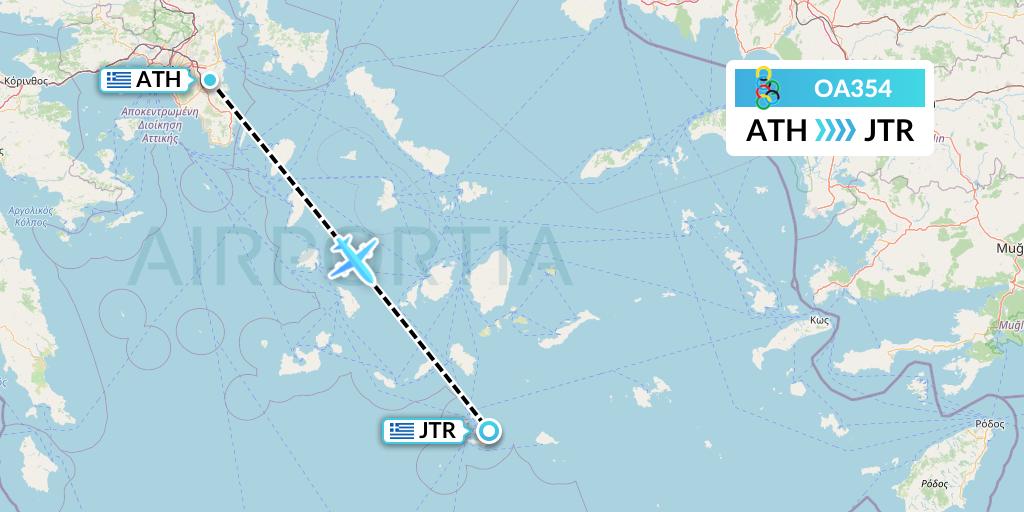 OA354 Olympic Air Flight Map: Athens to Santorini