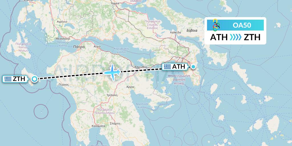 OA50 Olympic Air Flight Map: Athens to Zakynthos