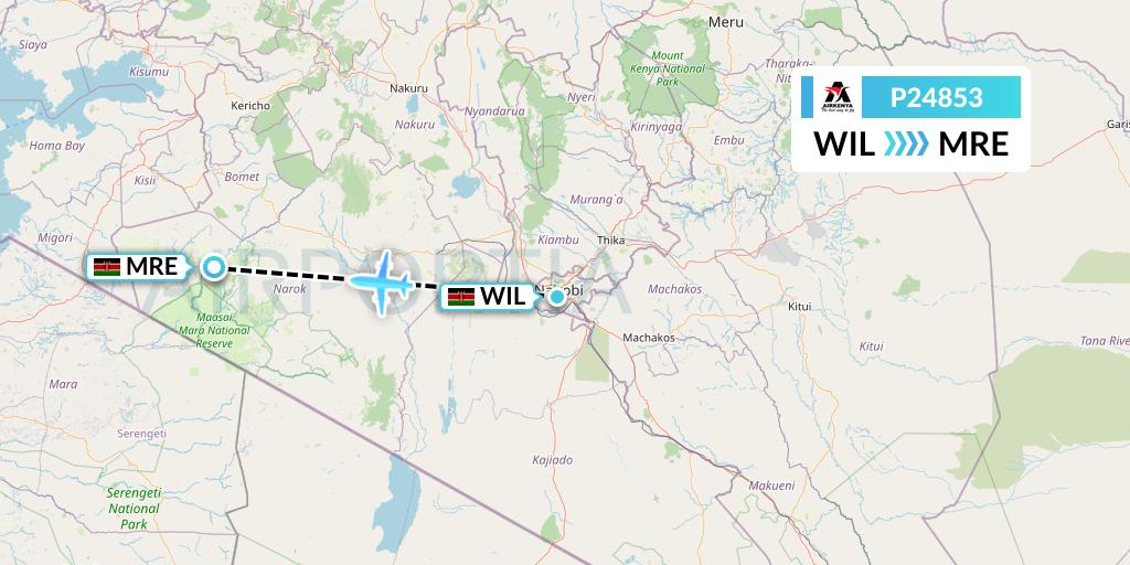 P24853 Airkenya Express Flight Map: Nairobi to Mara Lodges