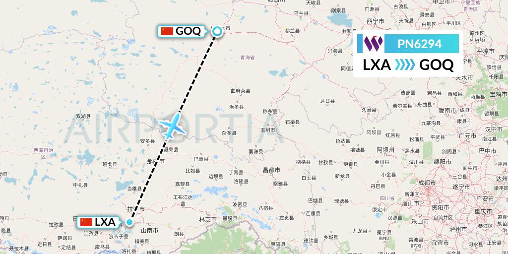 PN6294 China West Air Flight Map: Lhasa to Golmud