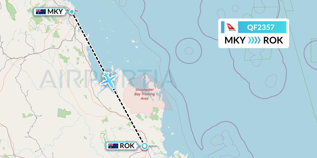 QF2357 Qantas Flight Map: Mackay to Rockhampton