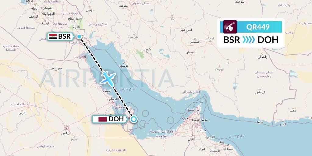 QR449 Qatar Airways Flight Map: Basra to Doha