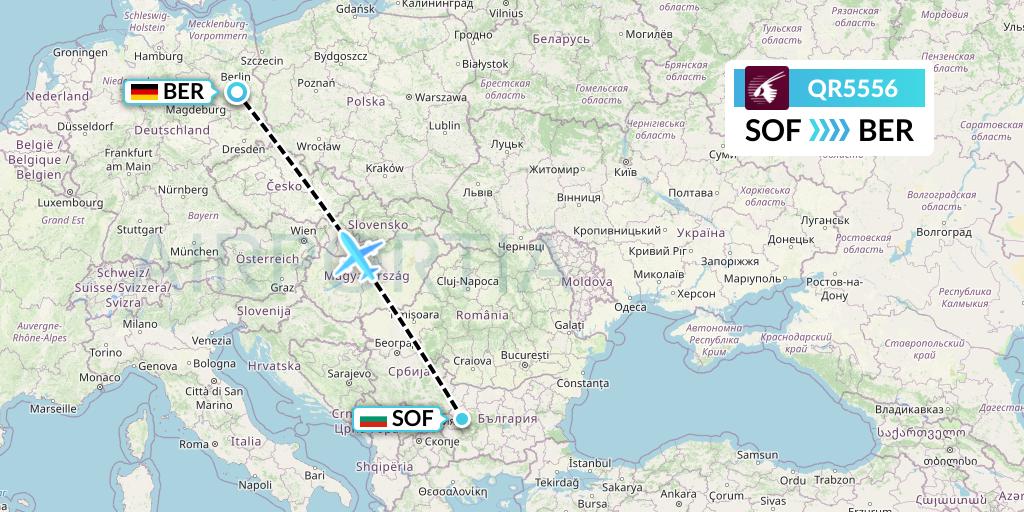 QR5556 Qatar Airways Flight Map: Sofia to Berlin