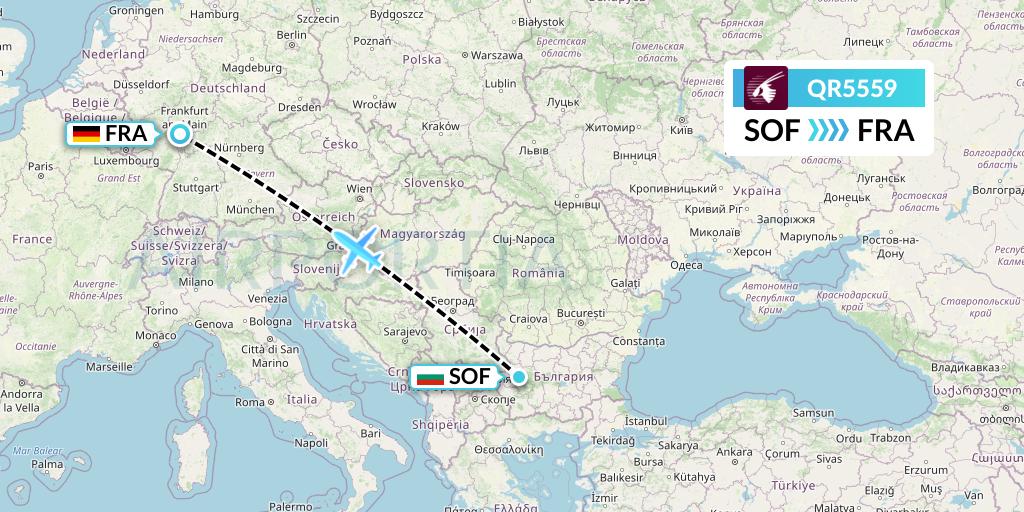 QR5559 Qatar Airways Flight Map: Sofia to Frankfurt