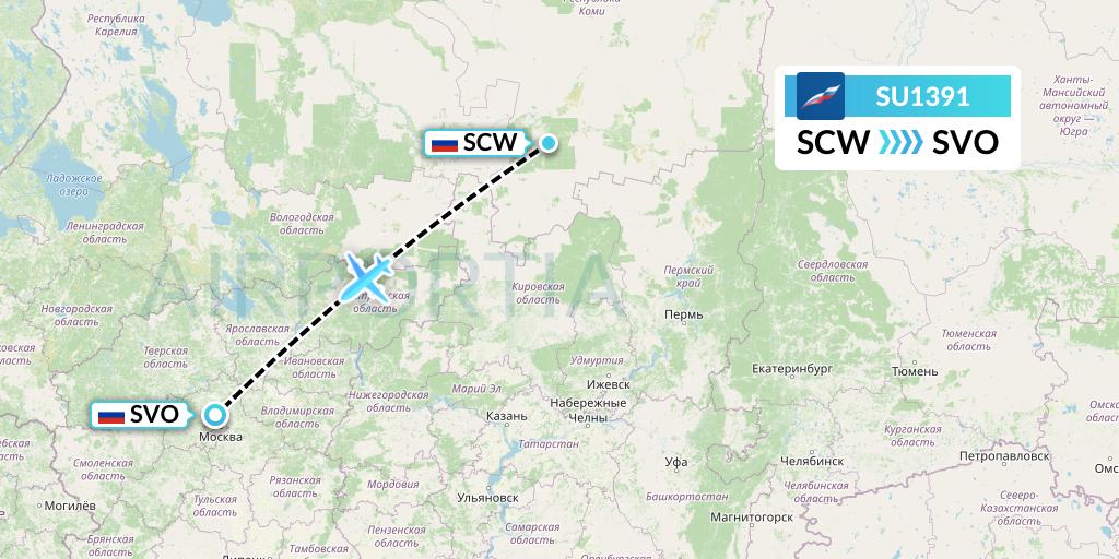 SU1391 Aeroflot Flight Map: Syktyvkar to Moscow