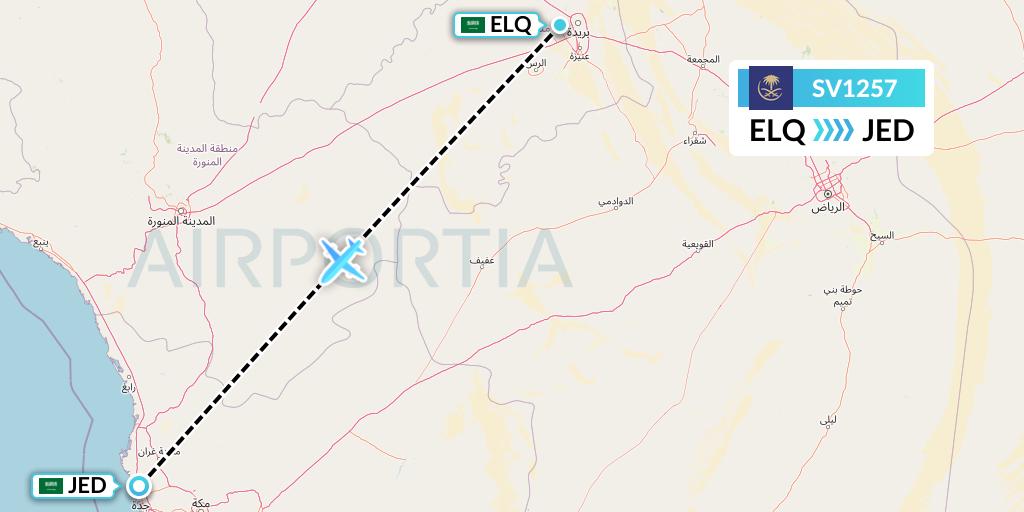 SV1257 Saudi Arabian Airlines Flight Map: Al-Qassim to Jeddah