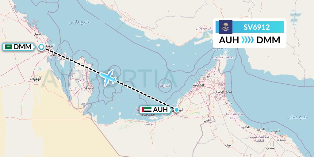 SV6912 Saudi Arabian Airlines Flight Map: Abu Dhabi to Dammam