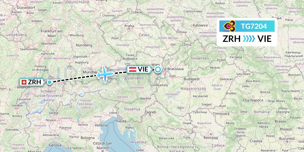 TG7204 Thai Airways Flight Map: Zurich to Vienna
