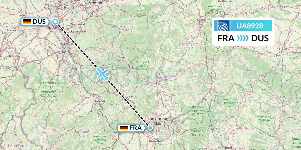 UA8928 United Airlines Flight Map: Frankfurt to Dusseldorf