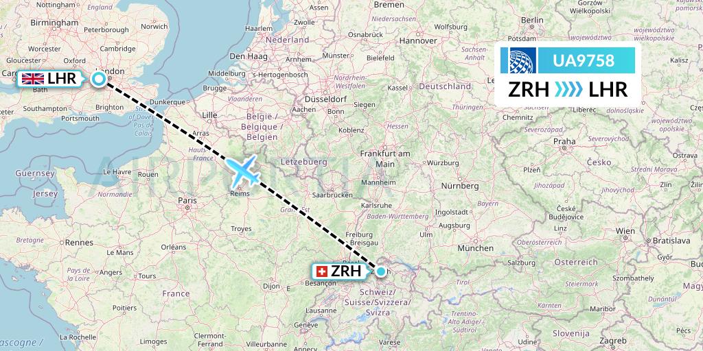 UA9758 United Airlines Flight Map: Zurich to London