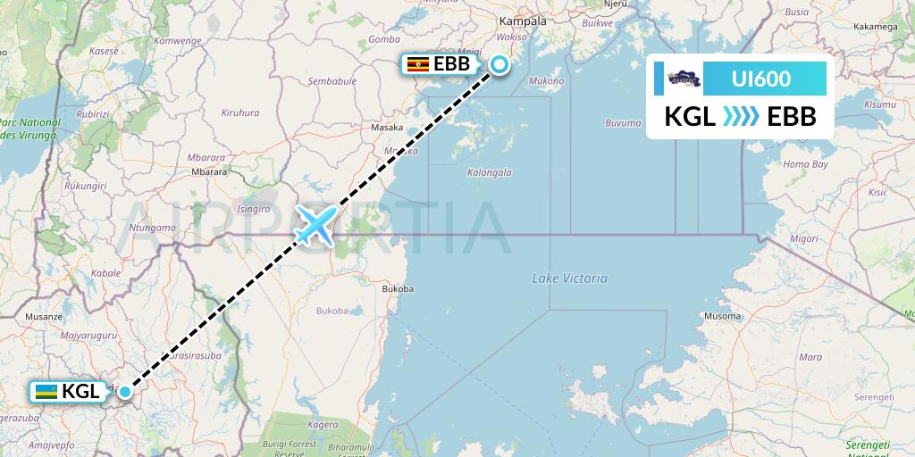 UI600 Auric Air Flight Map: Kigali to Entebbe