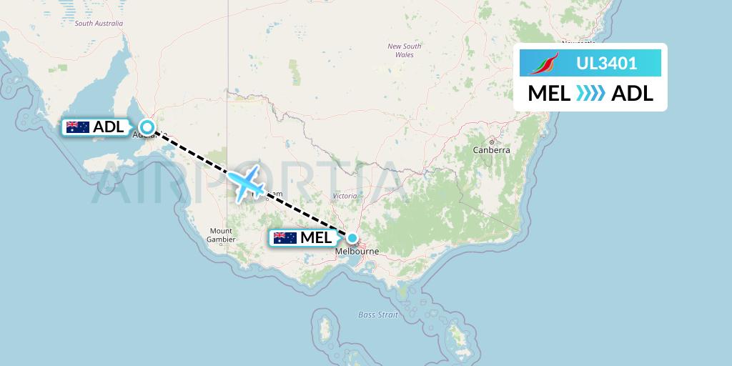 UL3401 SriLankan Airlines Flight Map: Melbourne to Adelaide
