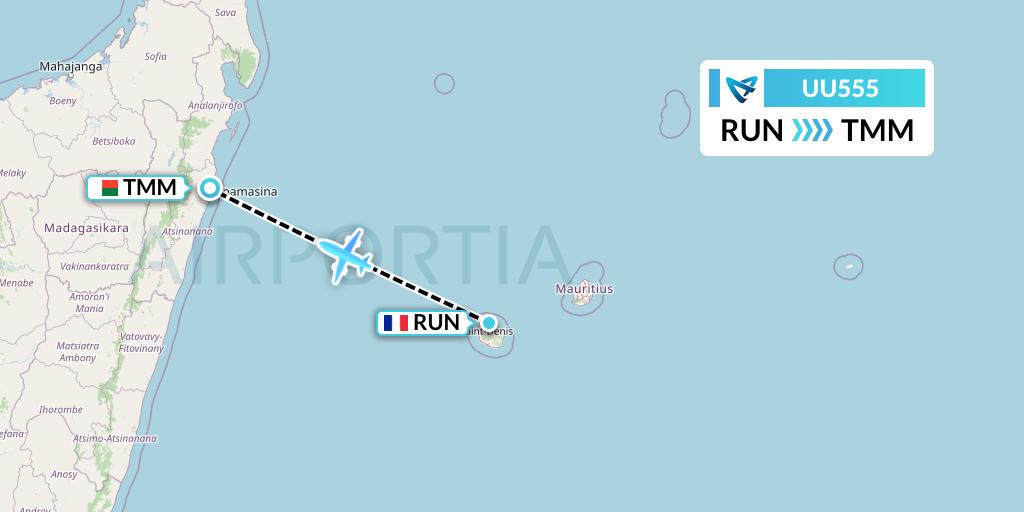 UU555 Air Austral Flight Map: Saint-Denis to Madagascar