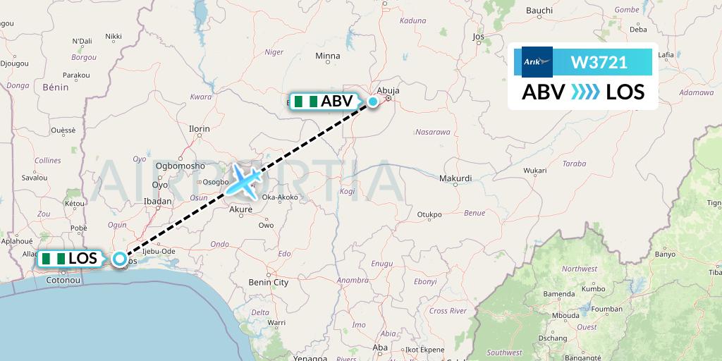 W3721 Arik Air Flight Map: Abuja to Lagos