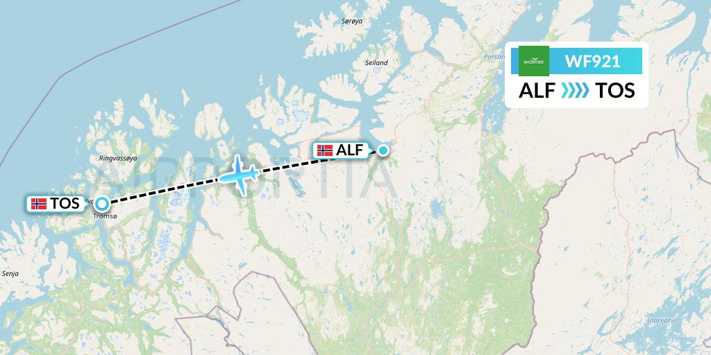 WF921 Wideroe Flight Map: Alta to Tromso