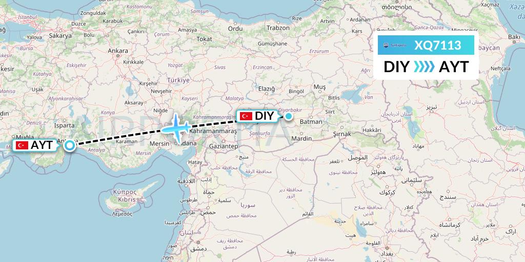 XQ7113 SunExpress Flight Map: Diyarbakir to Antalya