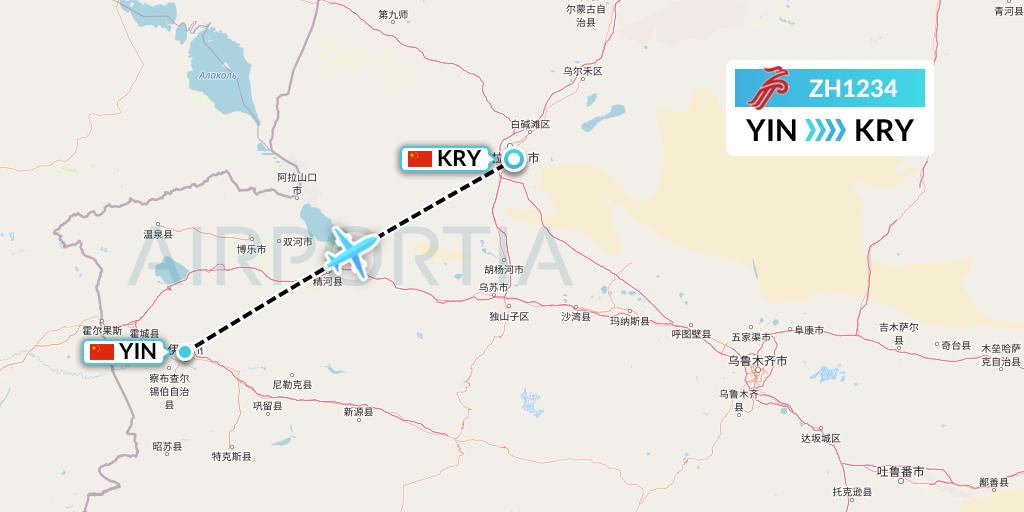 ZH1234 Shenzhen Airlines Flight Map: Yining to Karamay