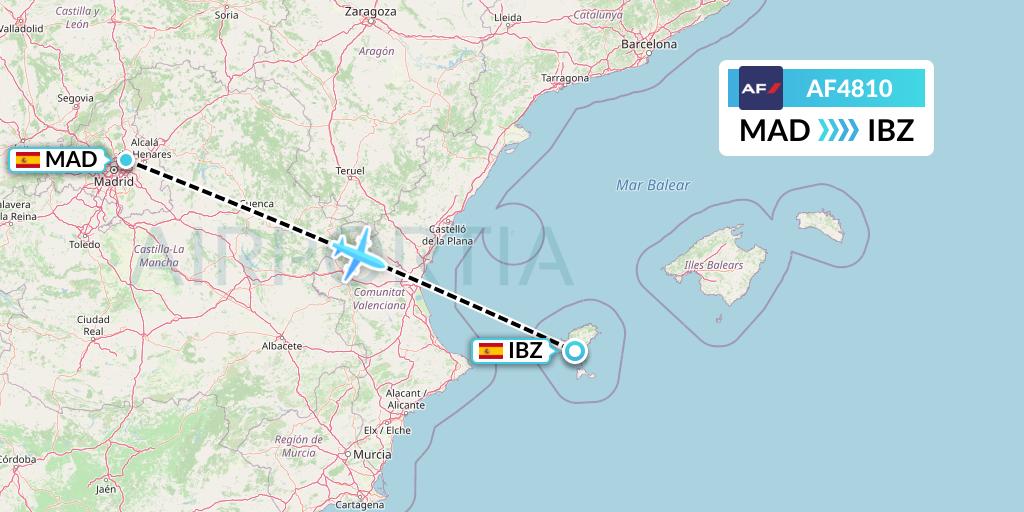 AF4810 Air France Flight Map: Madrid to Ibiza