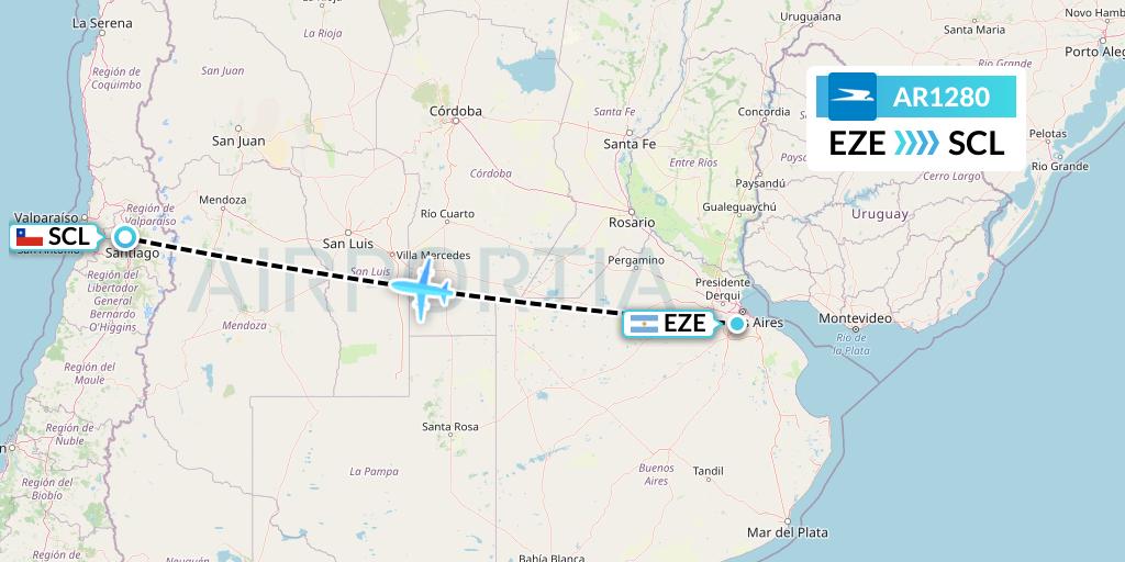 AR1280 Aerolineas Argentinas Flight Map: Buenos Aires to Santiago