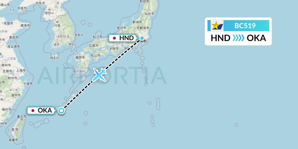 BC519 Skymark Airlines Flight Map: Tokyo to Naha