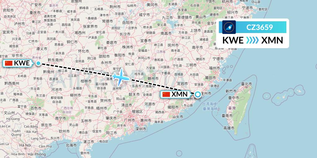 CZ3659 China Southern Airlines Flight Map: Guiyang to Xiamen