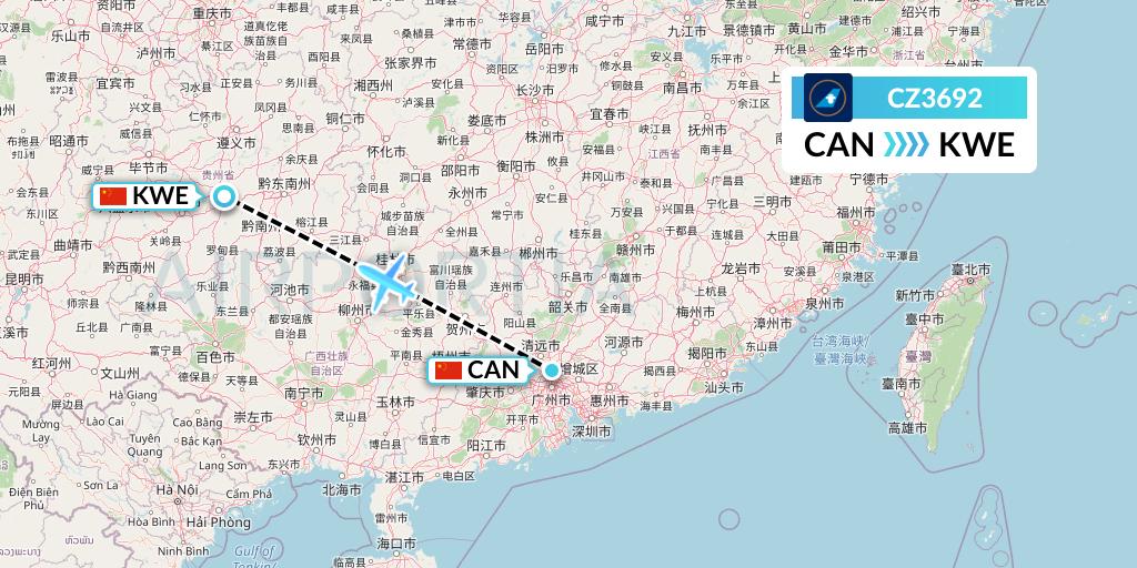 CZ3692 China Southern Airlines Flight Map: Guangzhou to Guiyang