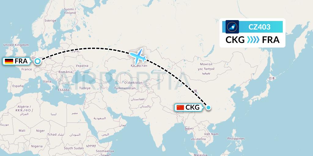CZ403 China Southern Airlines Flight Map: Chongqing to Frankfurt