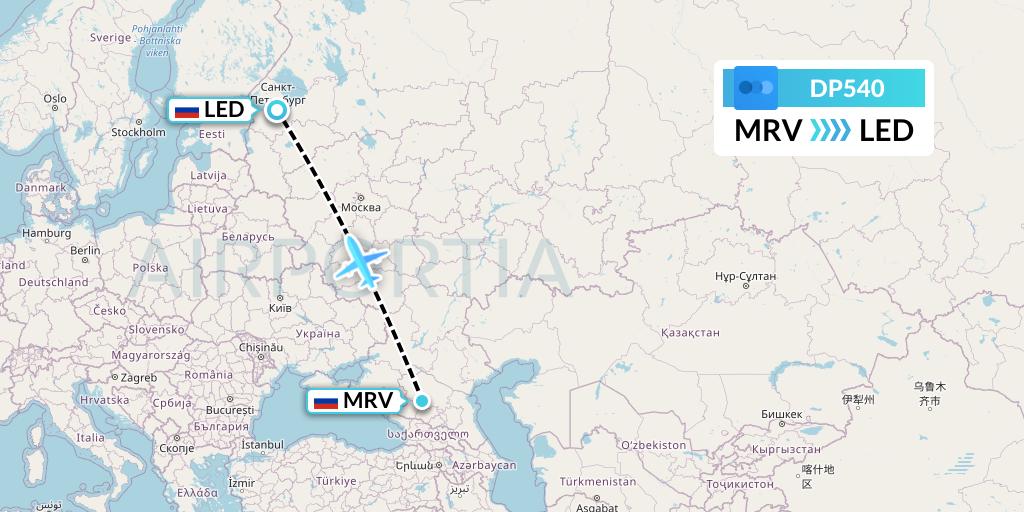 DP540 Pobeda Flight Map: Mineralnye Vody to St. Petersburg