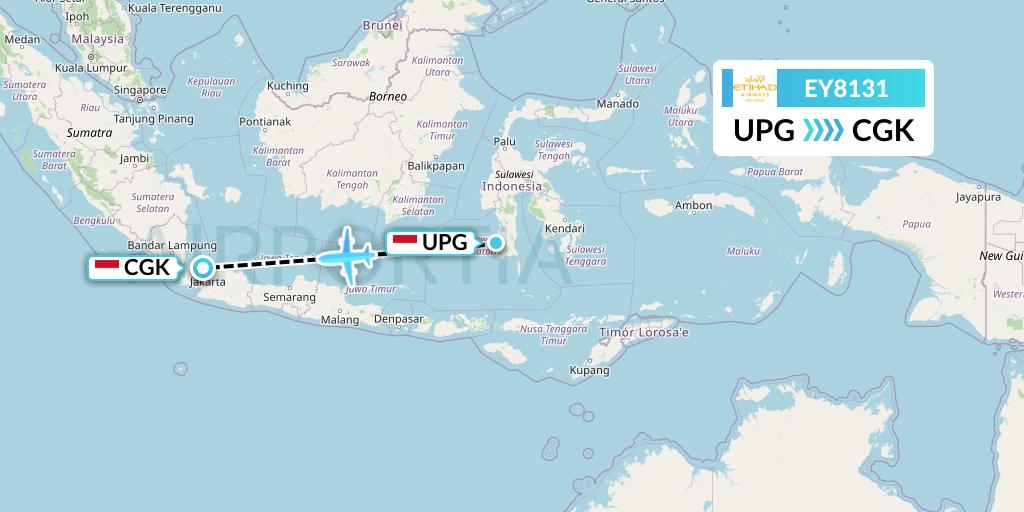 EY8131 Etihad Airways Flight Map: Makassar to Jakarta