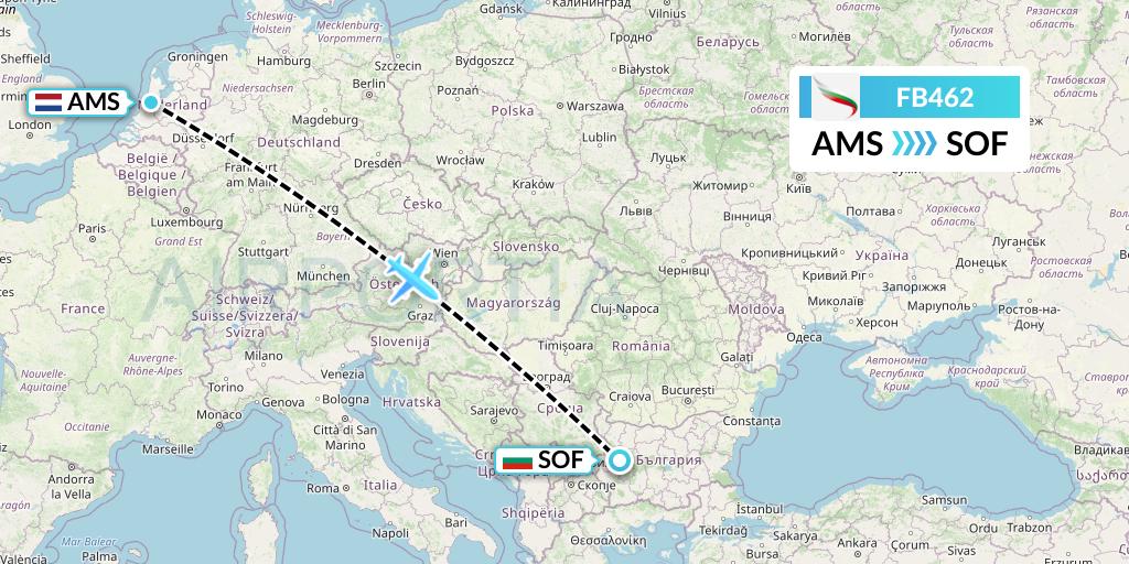 FB462 Bulgaria Air Flight Map: Amsterdam to Sofia