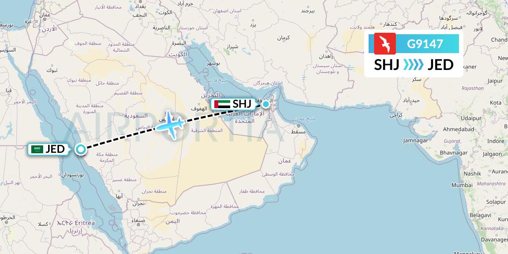 G9147 Air Arabia Flight Map: Sharjah to Jeddah