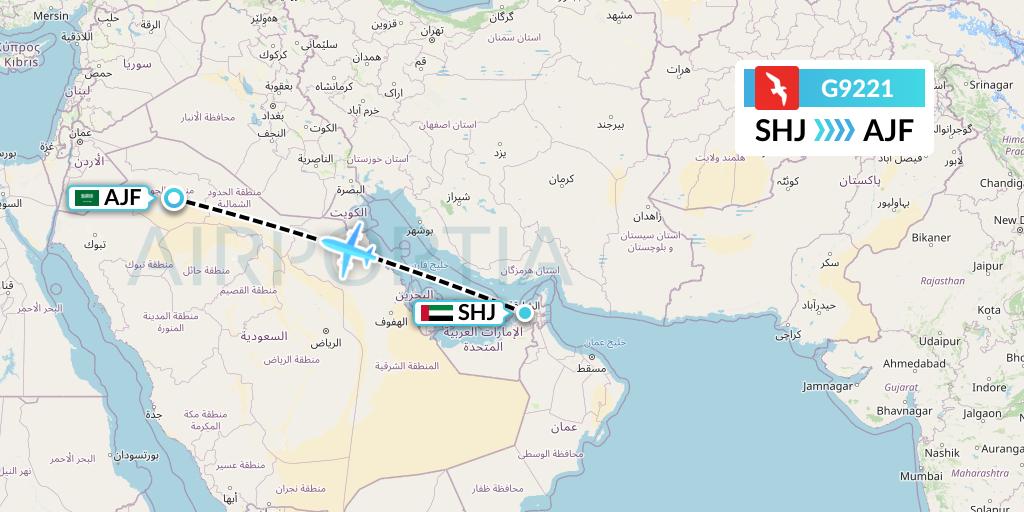 G9221 Air Arabia Flight Map: Sharjah to Sakaka