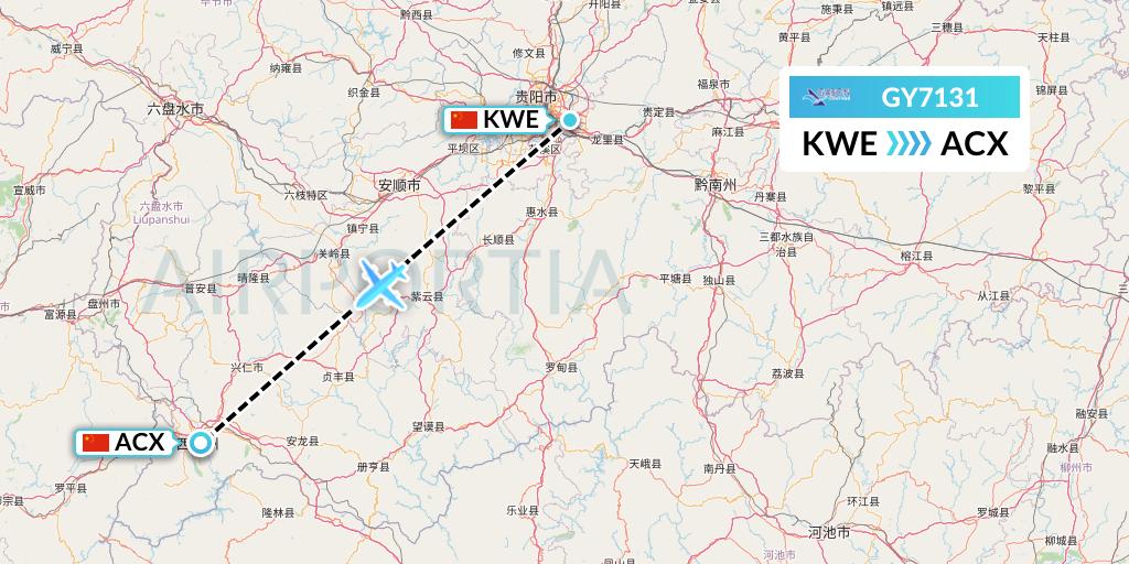 GY7131 Colorful GuiZhou Airlines Flight Map: Guiyang to Xingyi